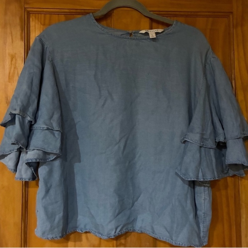 POPSUGAR Blue Ruffled 3/4
Sleeve Blouse
